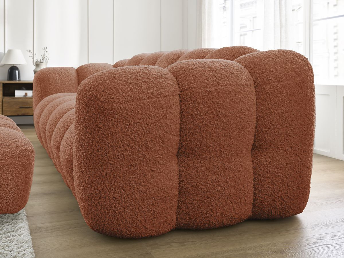 Bobochic Hippolyte Sofa 3-Sitzer mit Pouf Bouclé-Stoff Orange