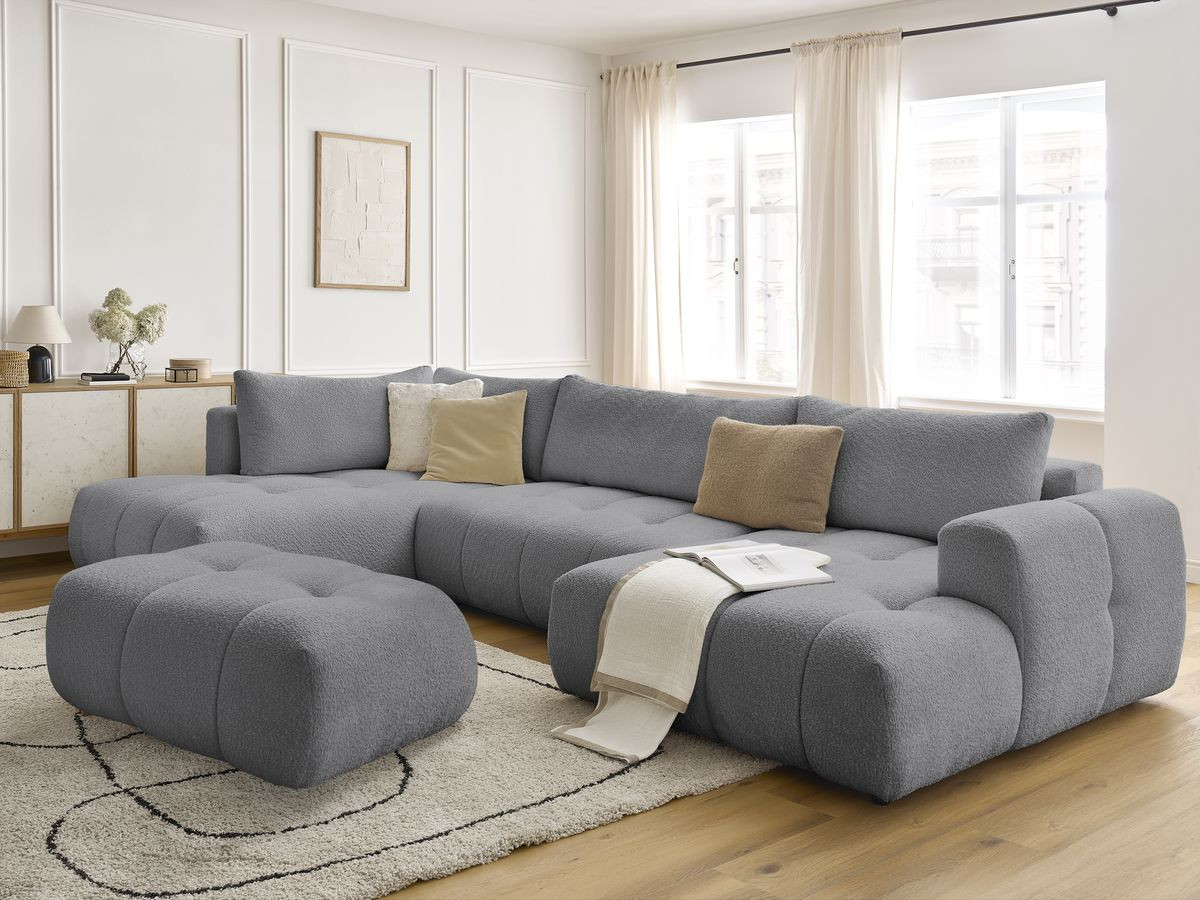 Bobochic Fuji Wohnlandschaft mit Pouf Bouclé-Stoff Dunkelgrau Ecke rechts