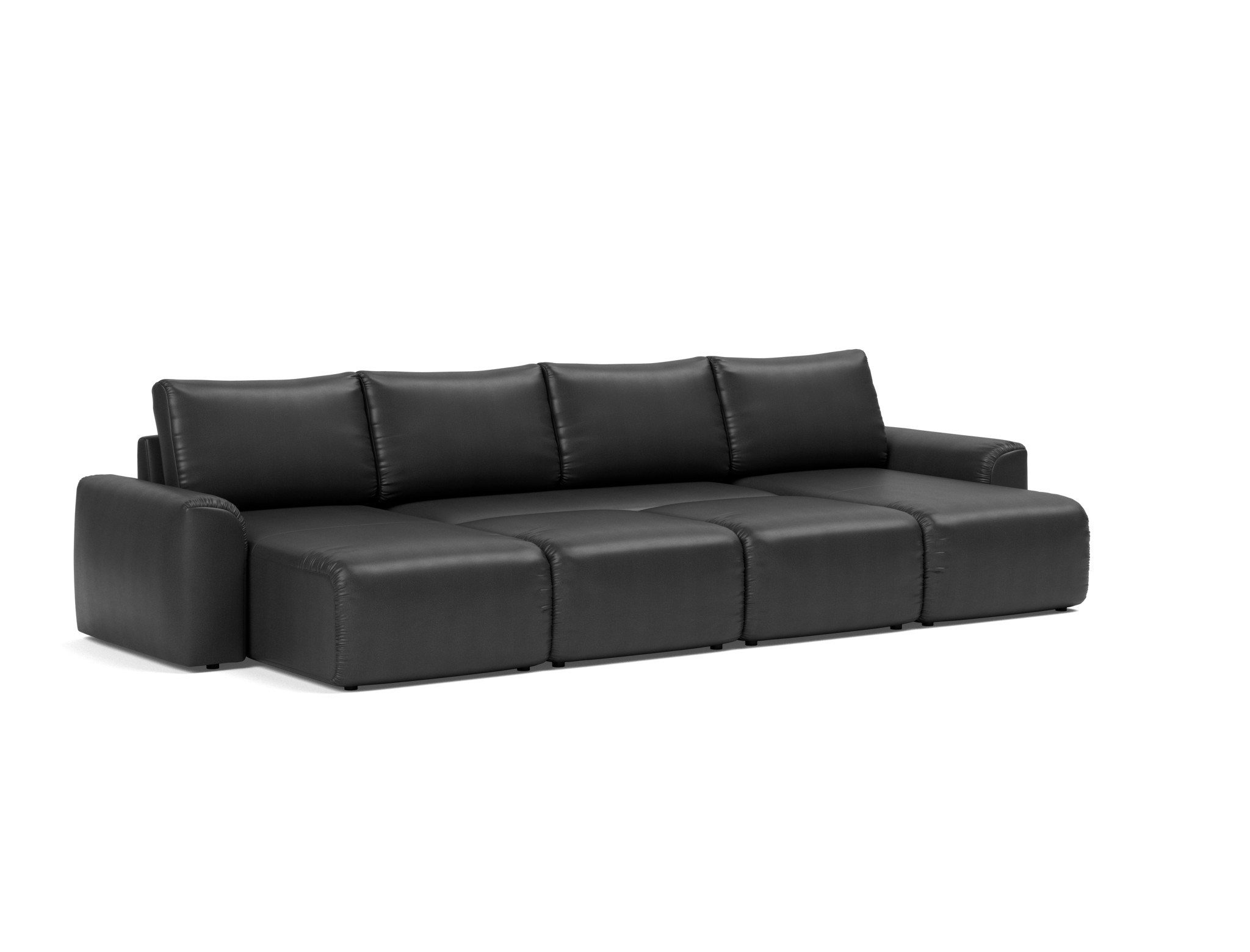 Schlafsofa Norum U-Form mit Chunky-Armlehnen Lederoptik Faunal 550-Black