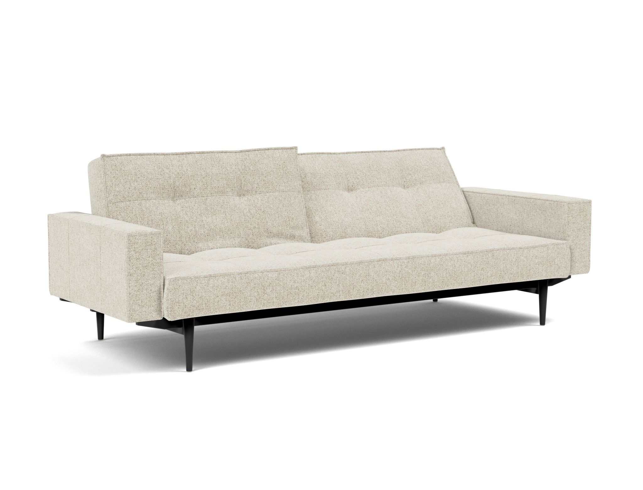 Schlafsofa Splitback mit Armlehnen Strukturierter Stoff Taura 357-Off-White Beine Styletto Eiche schwarz