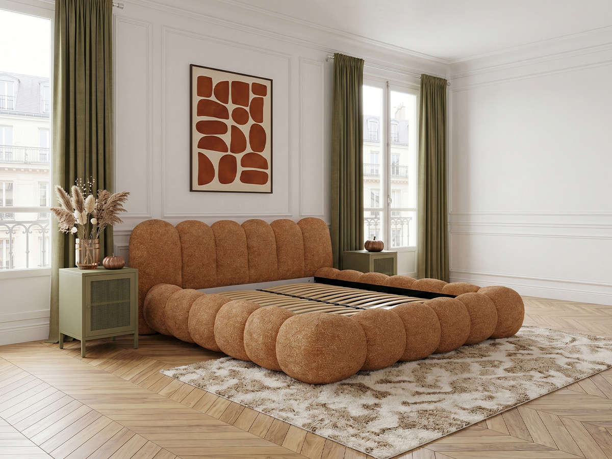 Bobochic Bobby Polsterbett Melange-Stoff Orange, Liegefläche 140 × 190 cm