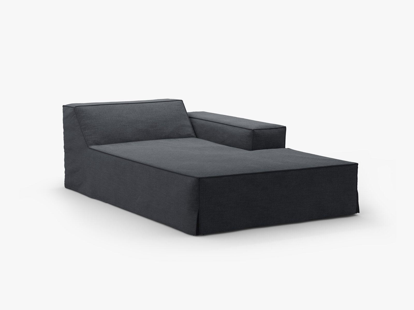 Micadoni Recamiere Jodie 1-Sitzer Rechts Strukturierter Stoff Lins Grau und Blau