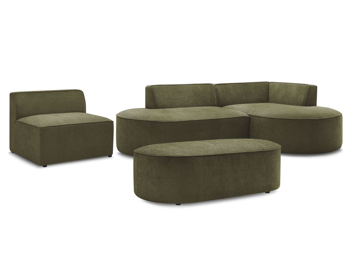 Bobochic Rousseau Ecksofa mit Sofamodul und Pouf Strukturstoff Grün Ecke rechts
