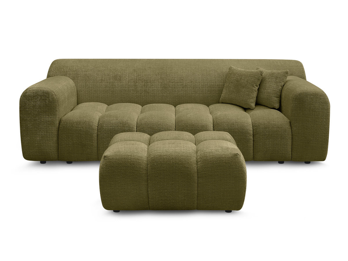 Bobochic Melisse Sofa 3-Sitzer mit Pouf Strukturstoff Grün