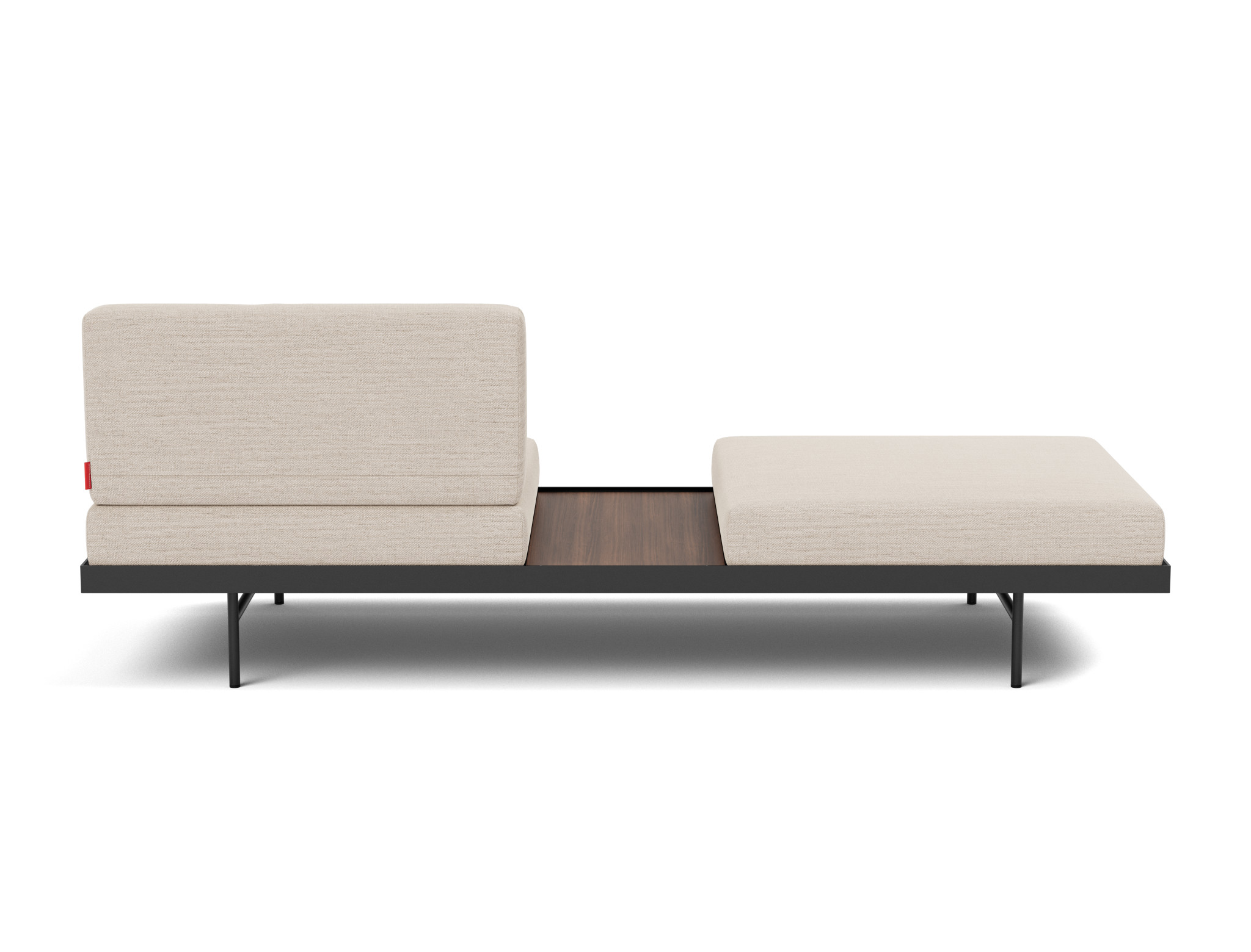 Tagesbett Puri Webstoff Blida 612-Sand-Grey Beine mit Nussbaumtisch