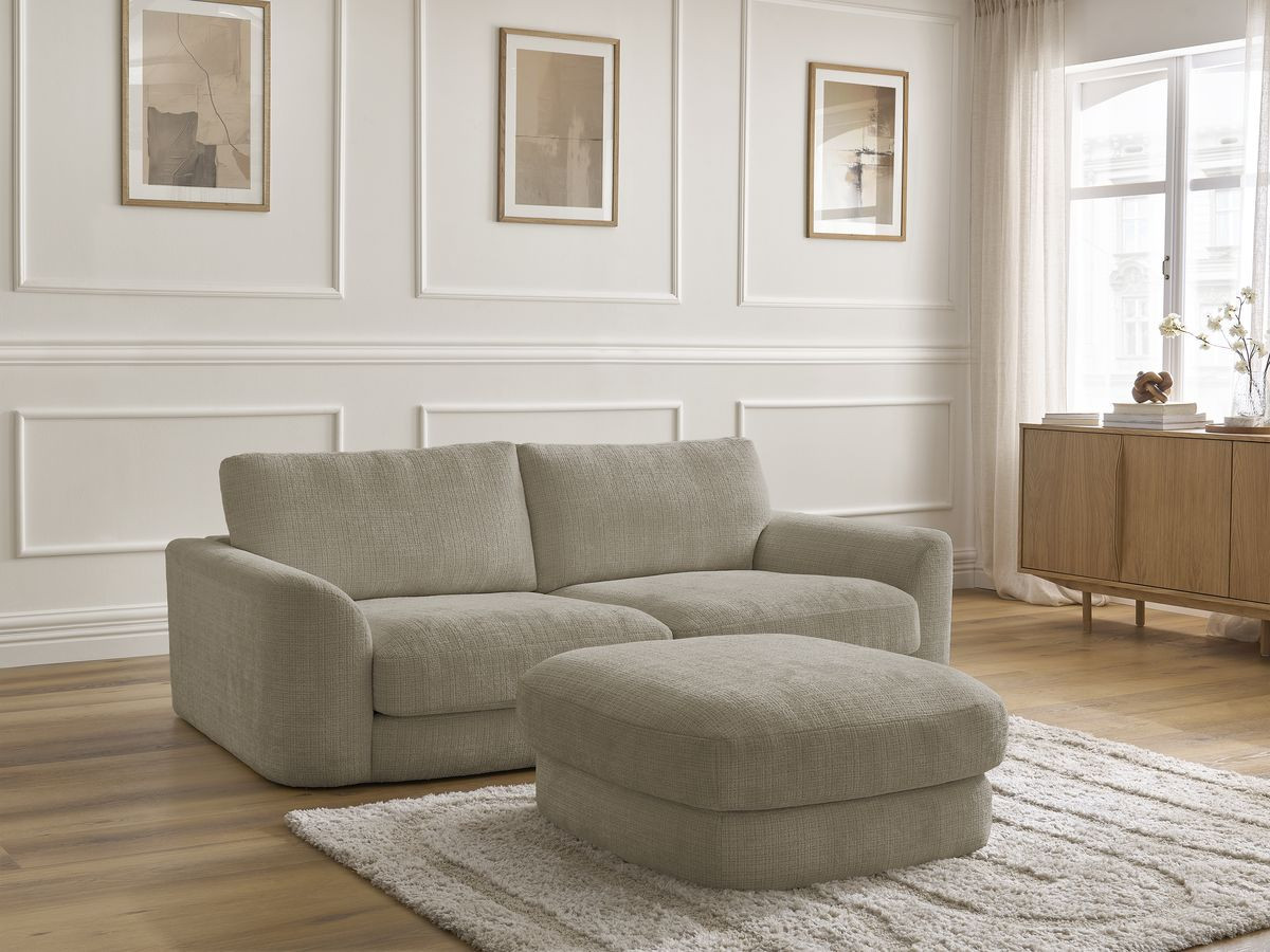 Bobochic Leonore Sofa 3-Sitzer mit Pouf Strukturstoff Taupe