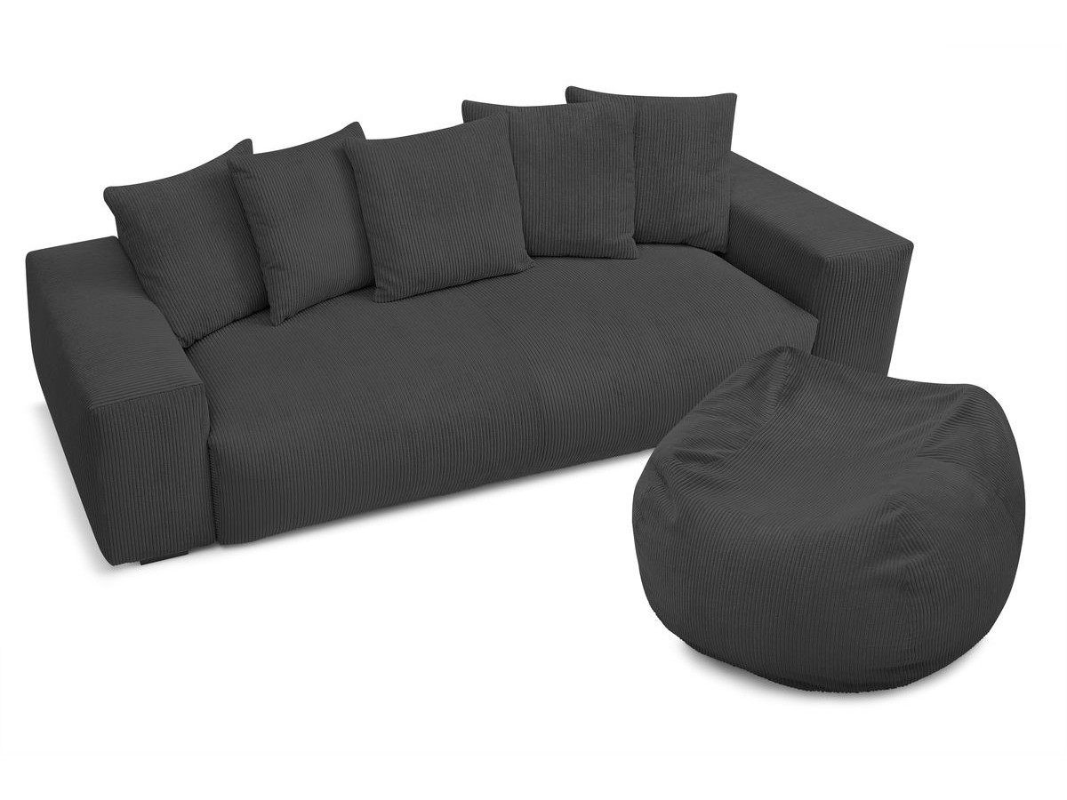 Bobochic Voltaire Sofa 4-Sitzer mit Pouf 280 × 124 cm Cordsamt Dunkelgrau
