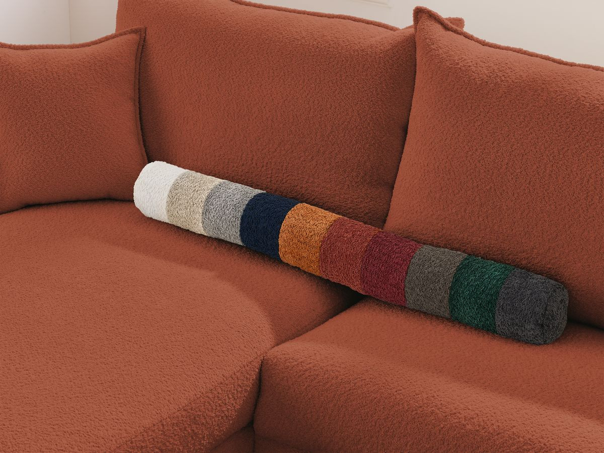 Bobochic Augustin Ecksofa mit Schlaffunktion und Bettkasten Bouclé-Stoff Orange, Liegefläche 140 × 200 cm