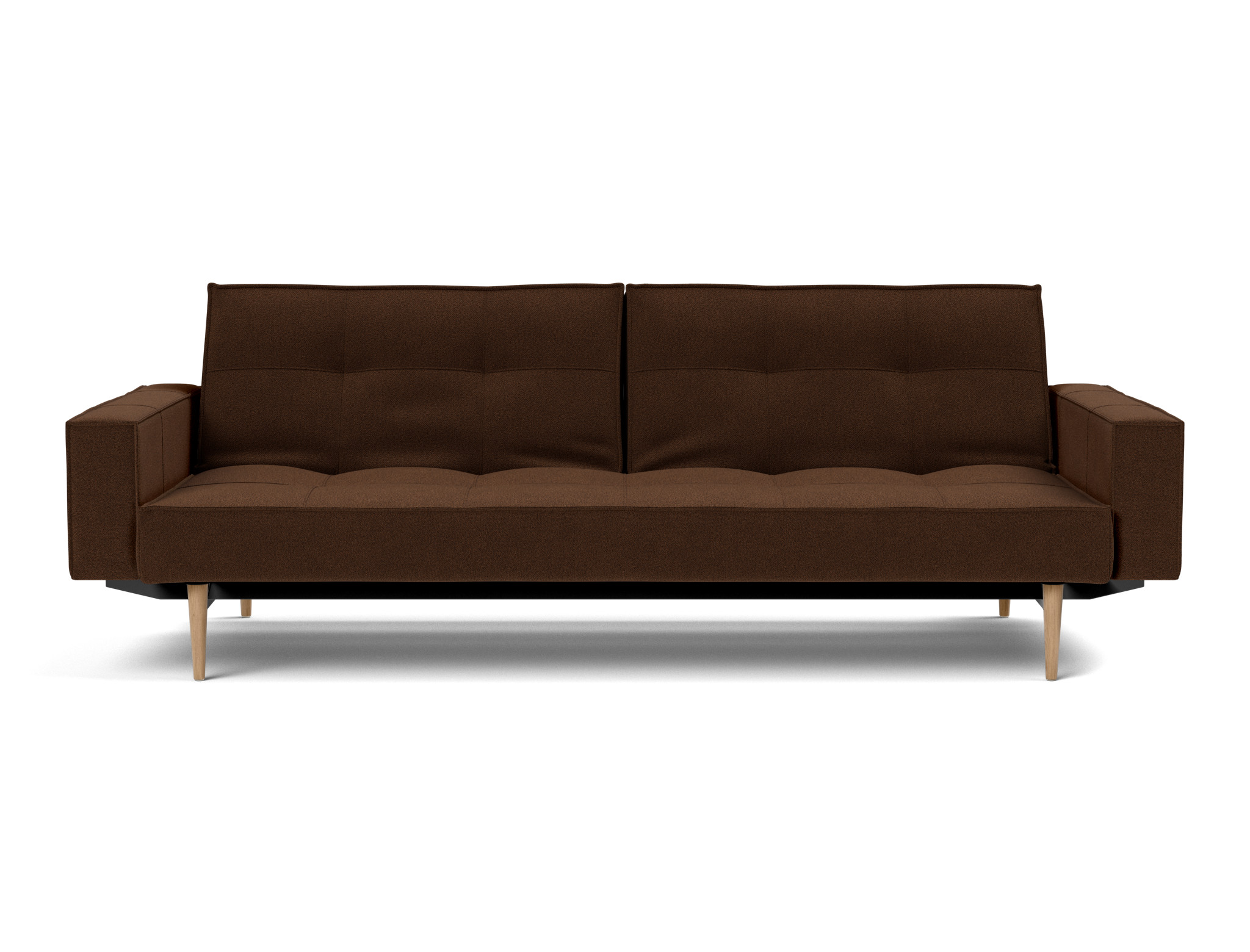 Schlafsofa Splitback mit Armlehnen Strukturierter Stoff Taura 359-Cappuccino Beine Styletto Eiche hell