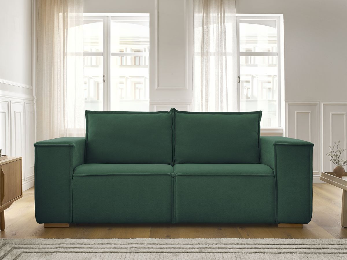Bobochic Chelsea Schlafsofa 3-Sitzer Strukturstoff Grün, Liegefläche 140 × 200 cm