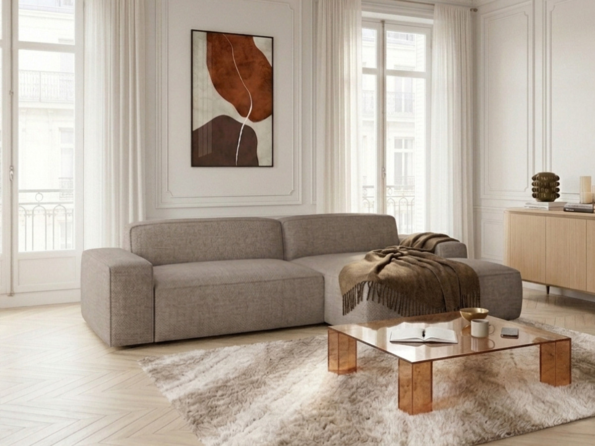 Bobochic Abel Ecksofa mit Schlaffunktion Melange-Stoff Taupe Ecke rechts