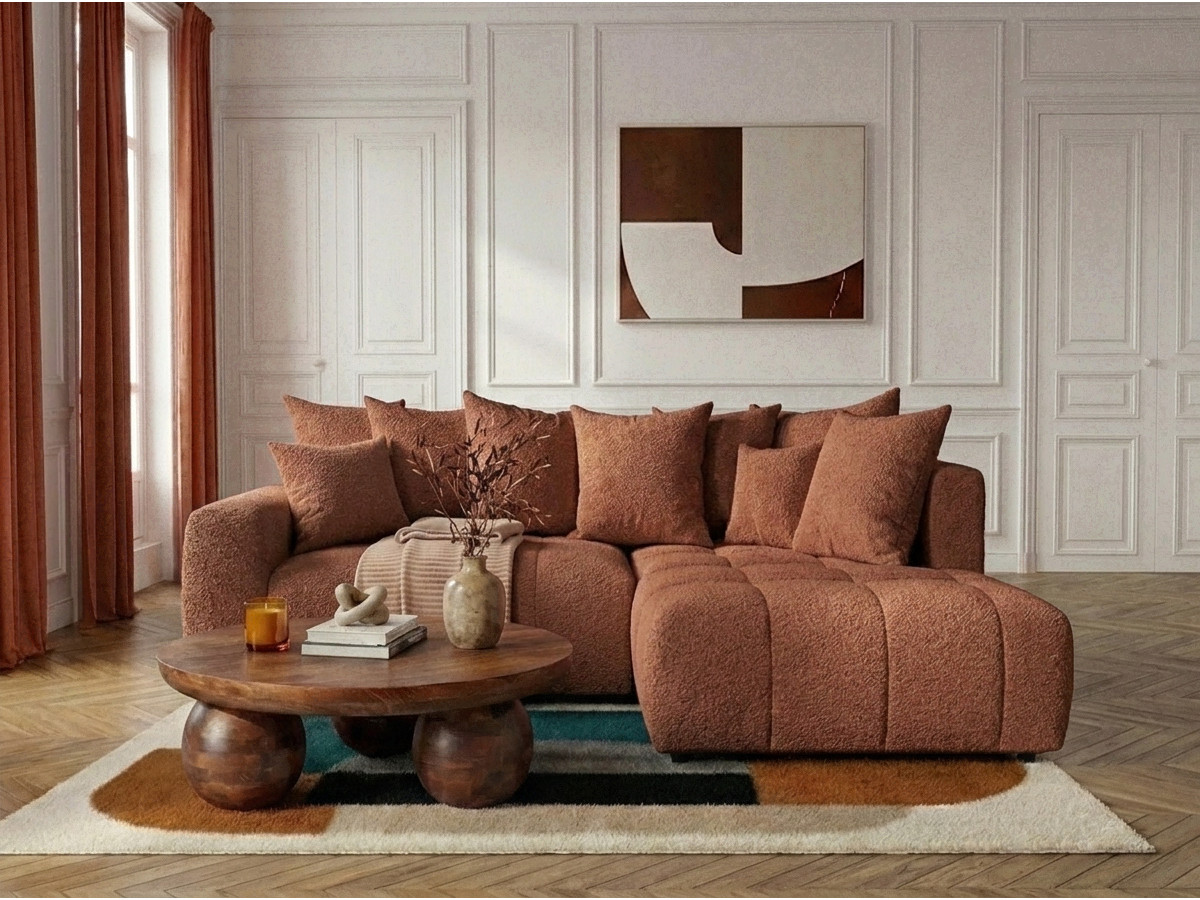 Bobochic Roxelane Ecksofa mit Schlaffunktion und Bettkasten Bouclé-Stoff Orange Ecke rechts