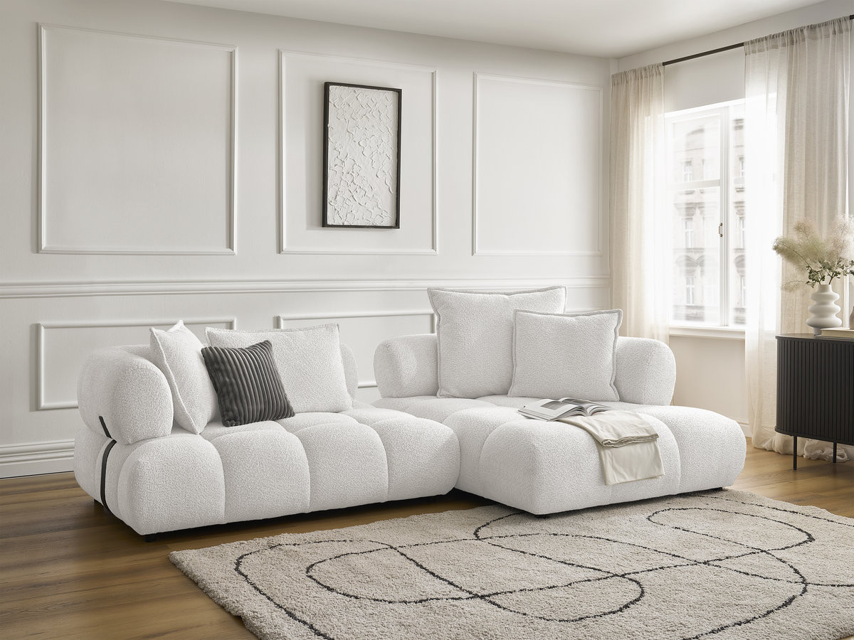 Bobochic Alya Ecksofa Bouclé-Stoff Weiß Ecke rechts