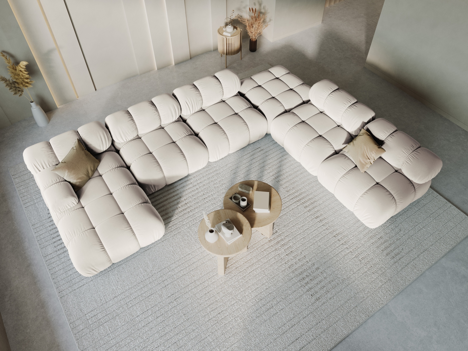 Micadoni Modulares Panorama Ecksofa Bellis 7-Sitzer Rechts Samt Bluvel Dunkelbeige