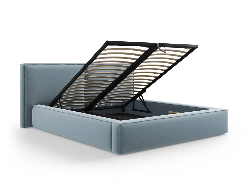 Cosmopolitan Design Stauraumbett mit doppeltem Kopfteil Arendal 200x200 Samt Bluvel Hellblau