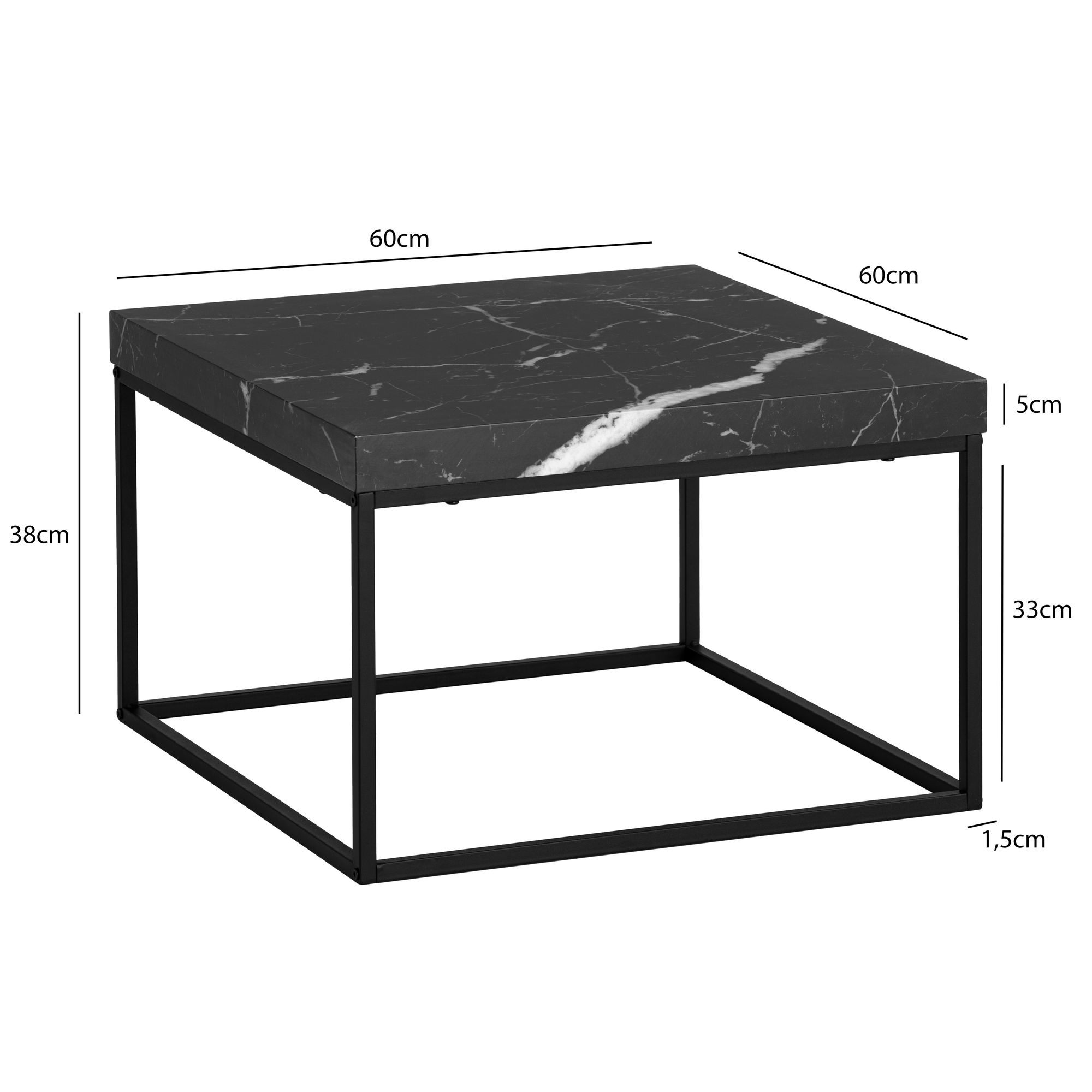 Couchtisch Follebu Marmoroptik Schwarz 60 × 60 × 38 cm