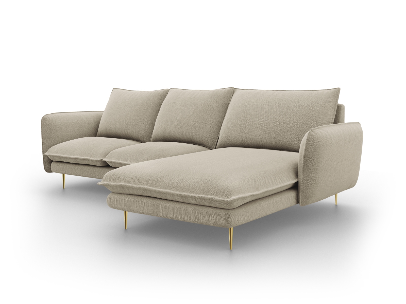 Cosmopolitan Design Ecksofa Vienna 5-Sitzer Strukturierter Stoff Positano Beige Rechts Beine Gold