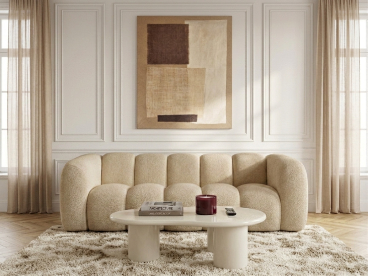 Bobochic Curvy Sofa 3-Sitzer Kunstfell Beige