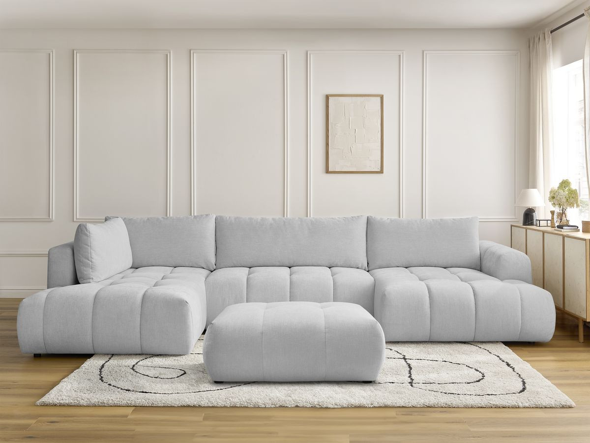 Bobochic Fuji Wohnlandschaft mit Pouf Stoff Hellgrau Ecke rechts