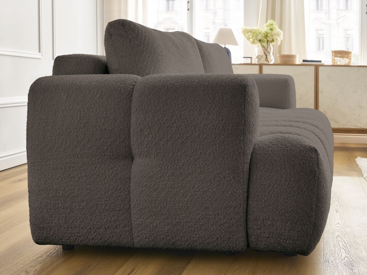 Bobochic Fuji Schlafsofa 3-Sitzer mit Bettkasten Bouclé-Stoff Braun