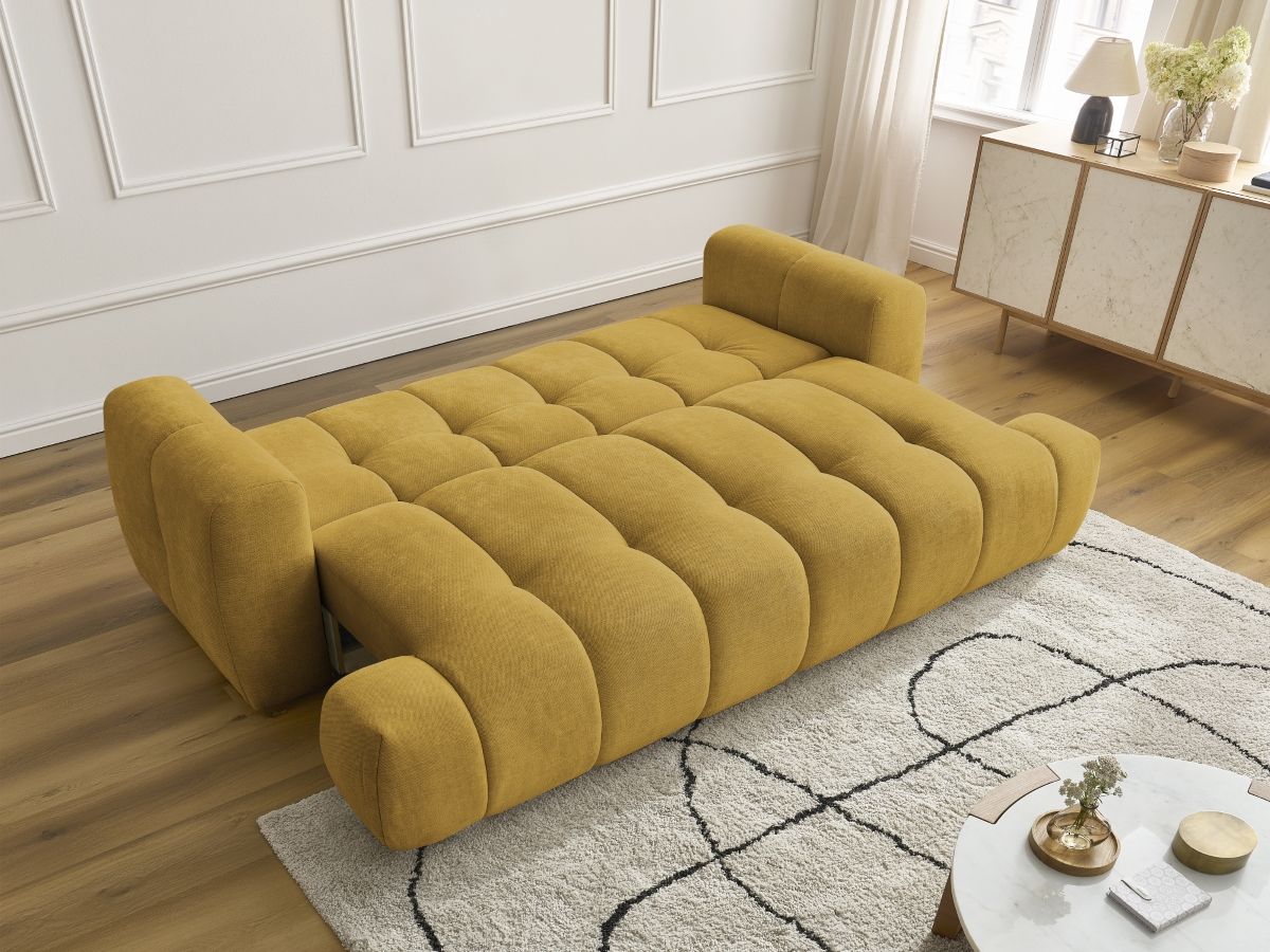 Bobochic Fuji Schlafsofa 3-Sitzer mit Bettkasten Stoff Gelb