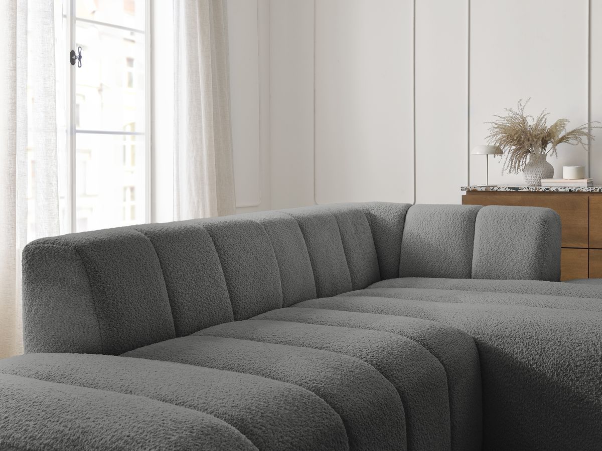 Bobochic Annecy Ecksofa Bouclé-Stoff Dunkelgrau Ecke rechts