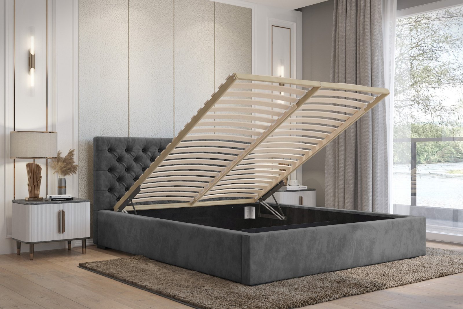 Polsterbett Sento-I Samtstoff 140x200 mit Holzrahmen Magic Velvet 2271