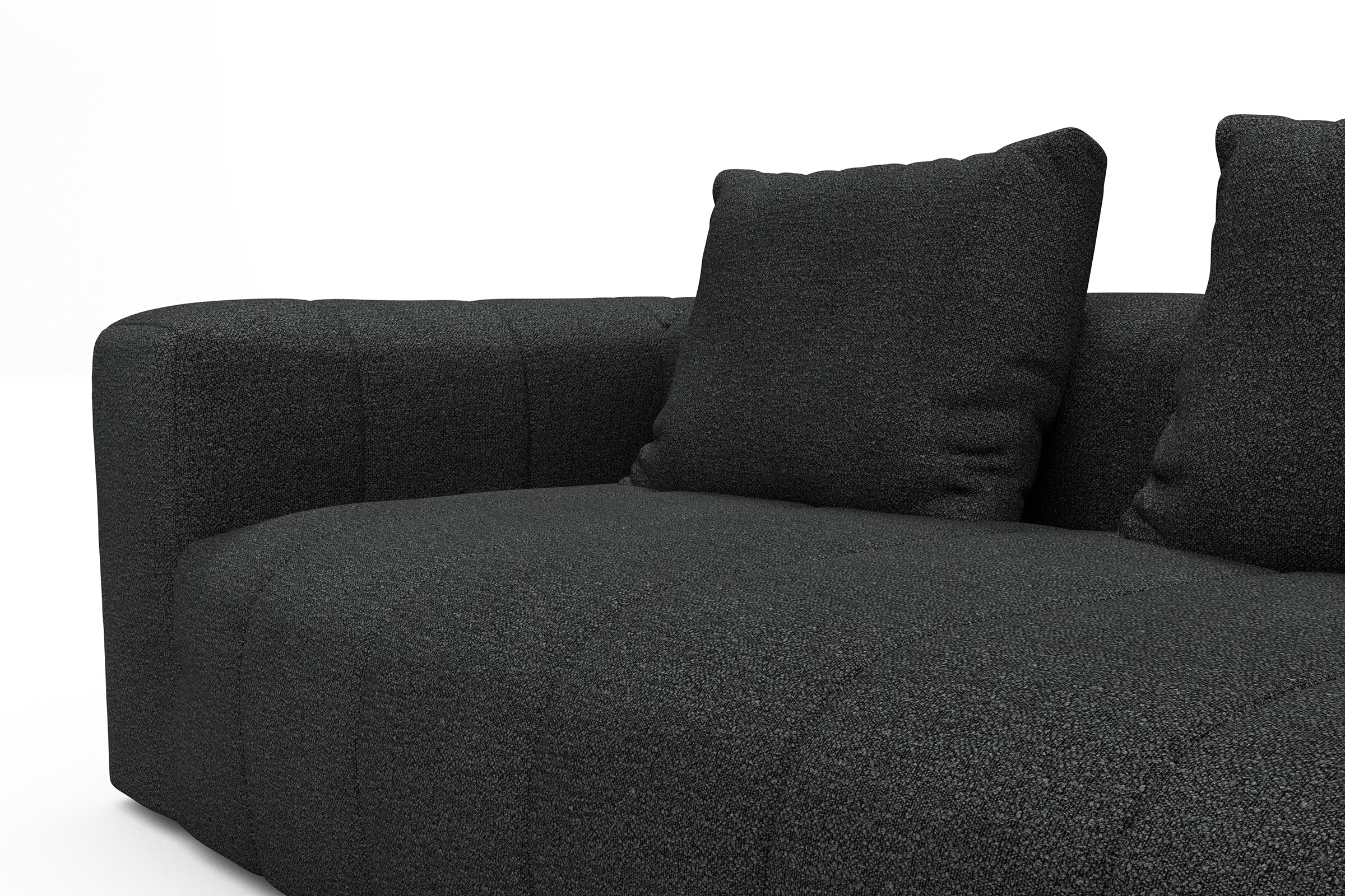 Ecksofa Hugo 2,5-Sitzer Armlehne links mit Chaiselongue Boucle-Charcoal