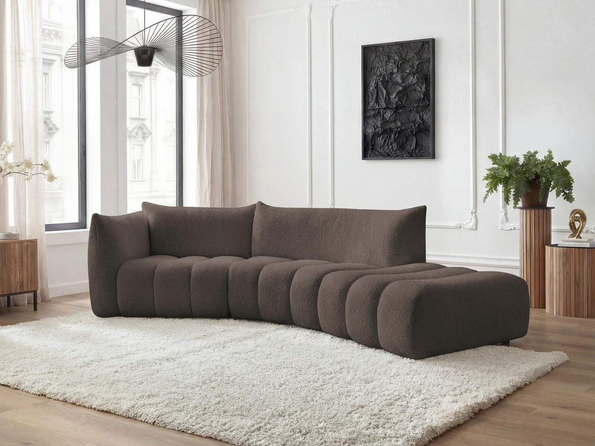 Bobochic Azra Ecksofa 325 × 112 cm Bouclé-Stoff Braun Ecke links