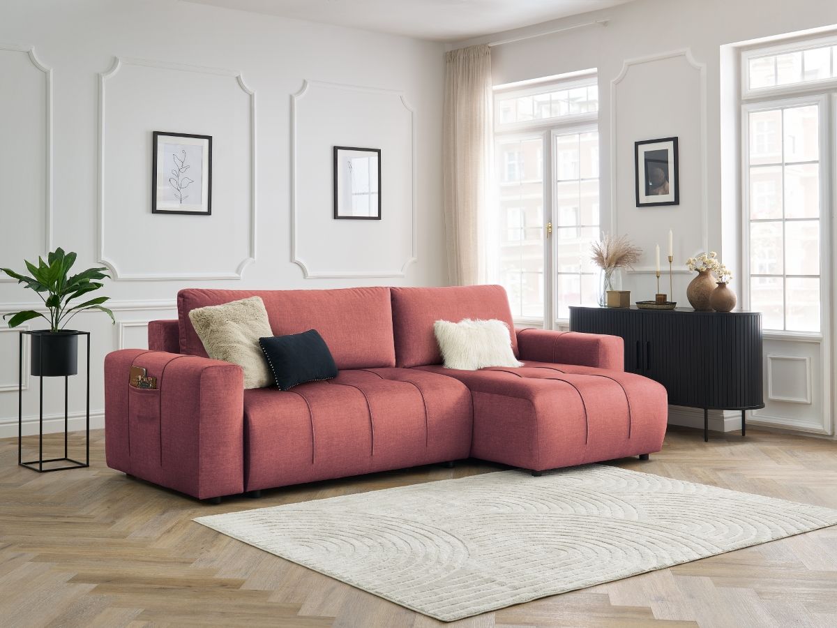 Bobochic Arsene Ecksofa mit Schlaffunktion und Bettkasten 288 × 148 cm Samt Orange