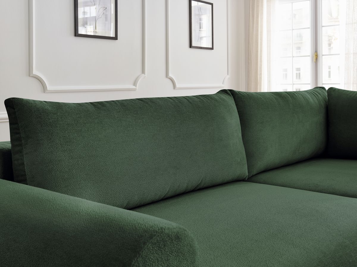 Bobochic Lucien Ecksofa mit Schlaffunktion und Bettkasten 296 × 198 cm Stoff Grün Ecke rechts