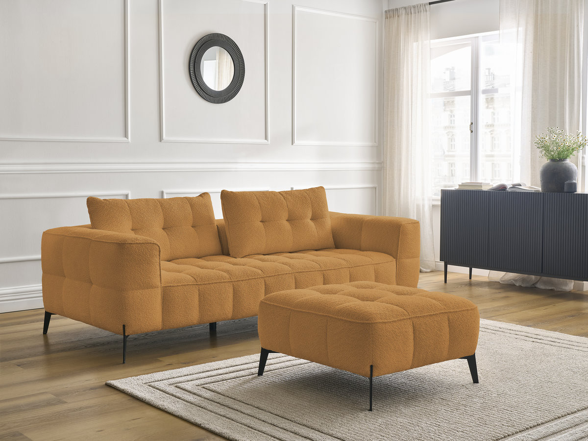 Bobochic Anis Sofa 3-Sitzer mit Pouf Bouclé-Stoff Gelb
