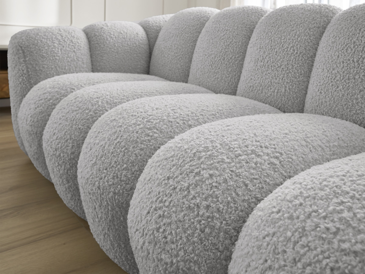Bobochic Hippolyte Sofa 3-Sitzer Bouclé-Stoff Hellgrau