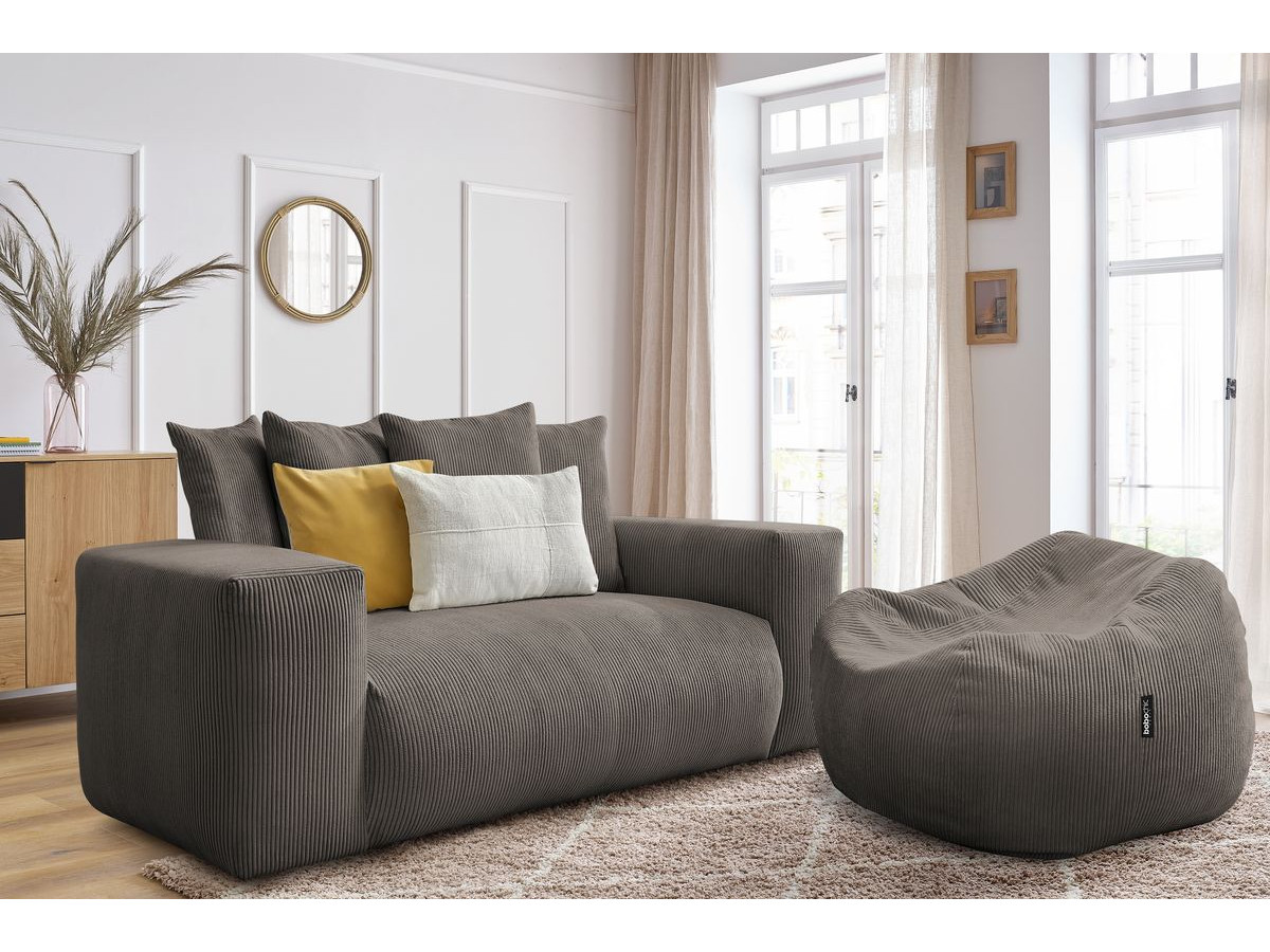 Bobochic Voltaire Sofa 2-Sitzer mit Pouf Cordsamt Taupe