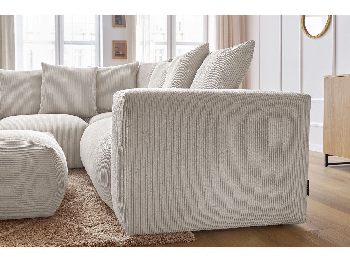 Bobochic Voltaire Ecksofa mit Pouf 268 × 214 cm Cordsamt Beige Ecke links