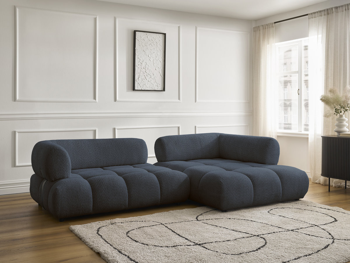 Bobochic Alya Ecksofa Bouclé-Stoff Dunkelblau Ecke rechts
