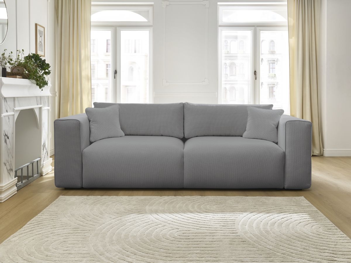 Bobochic Ezechiel Schlafsofa 3-Sitzer mit Bettkasten Melange-Stoff Hellgrau