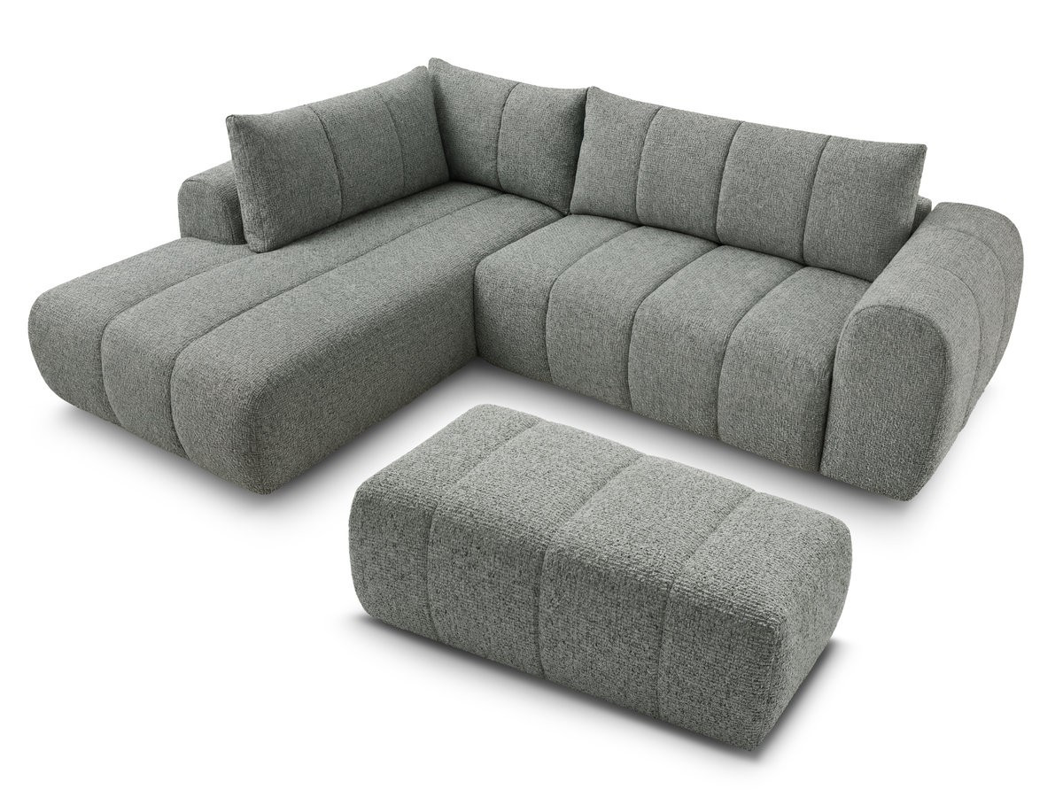 Bobochic Nesty Ecksofa in L-Form, 256 cm, mit Pouf Melange-Stoff Dunkelgrau Ecke links