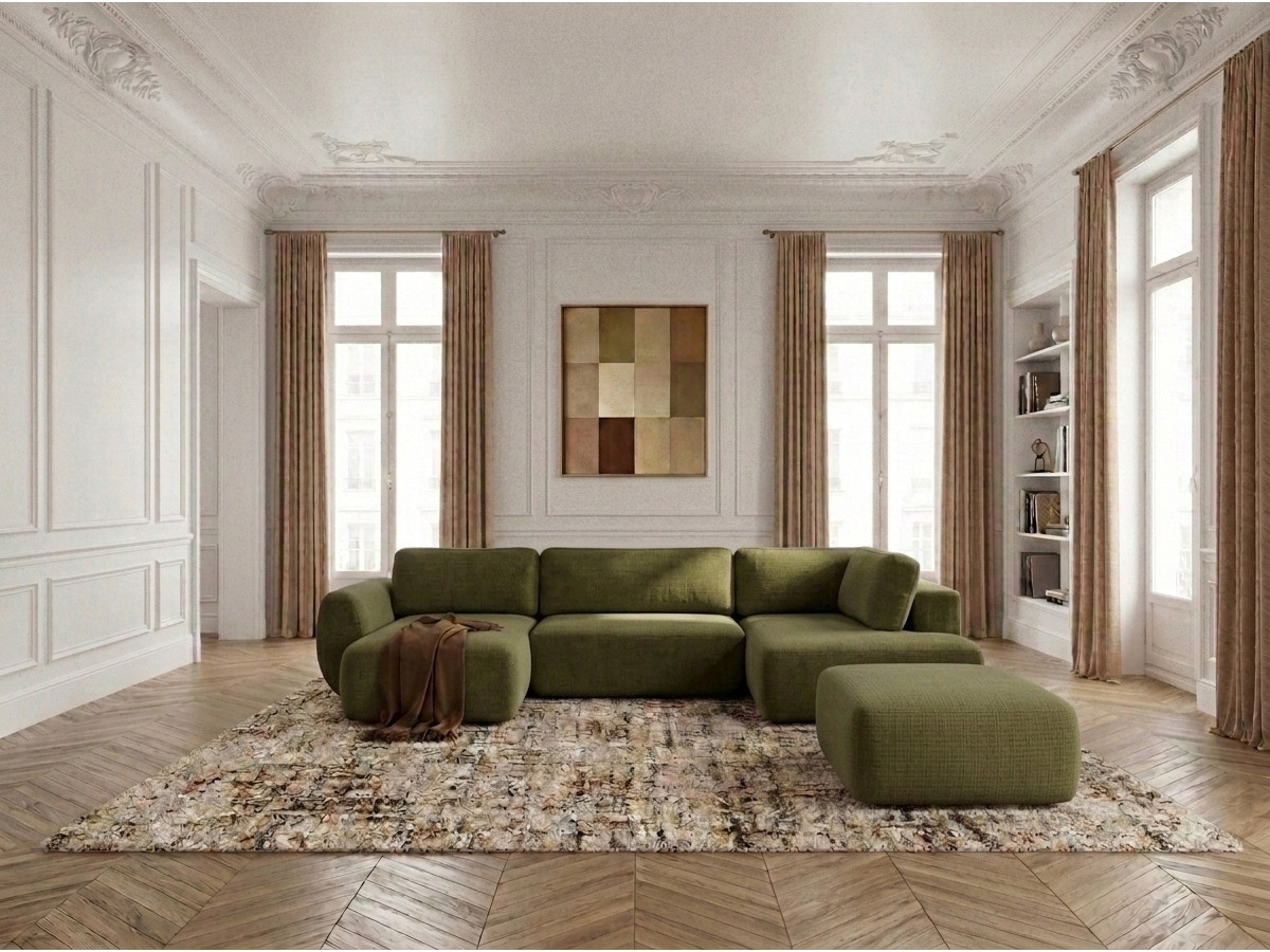 Bobochic Denise Wohnlandschaft mit Pouf Strukturstoff Grün Ecke links