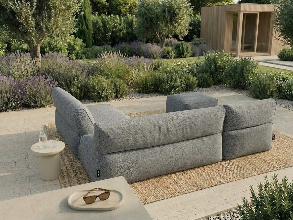 Bobochic Riviera Gartensofa 5-Sitzer mit Pouf Stoff Dunkelgrau