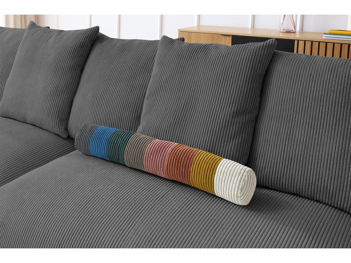 Bobochic Voltaire Ecksofa mit Pouf 322 × 268 cm Cordsamt Dunkelgrau Ecke rechts