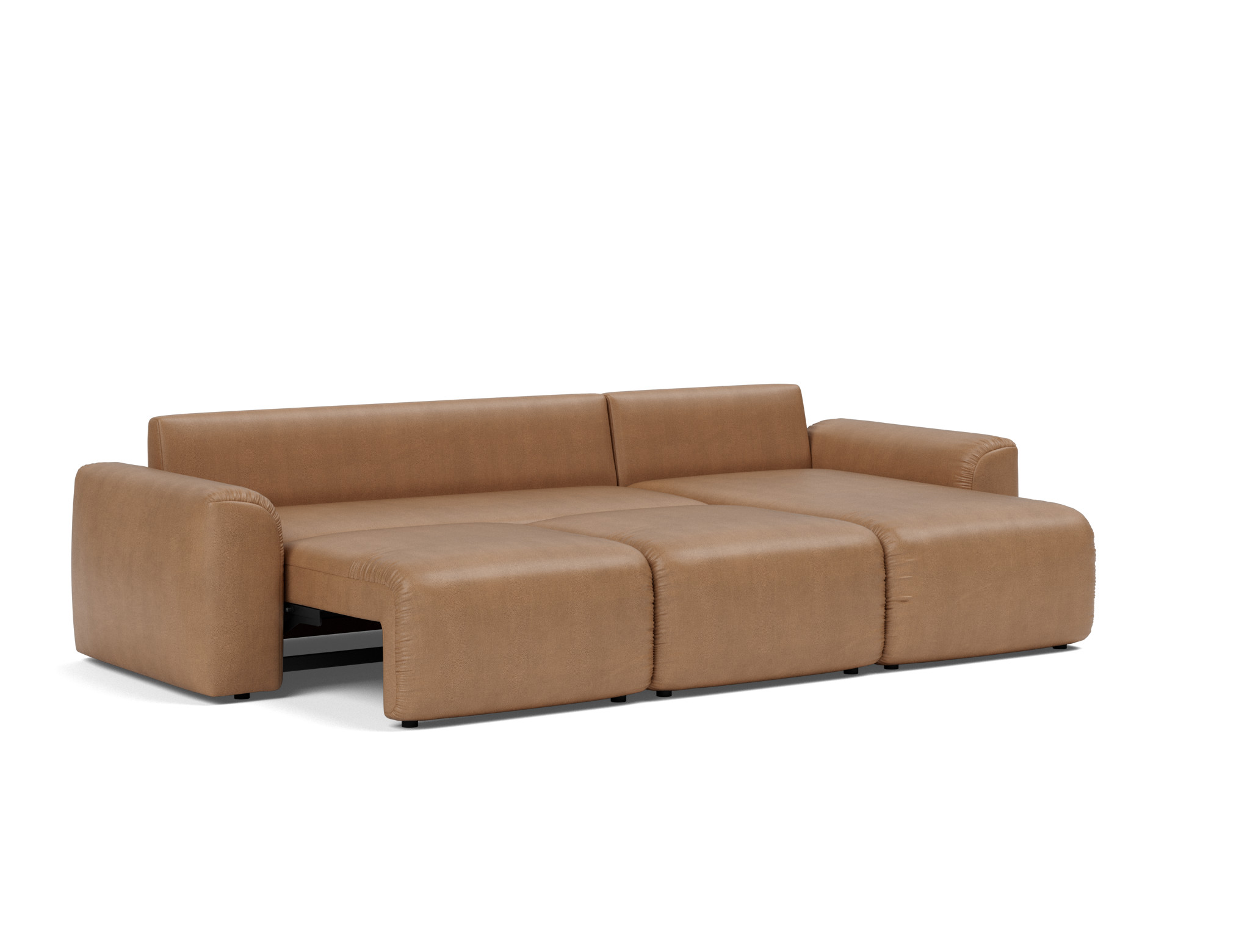 Schlafsofa Norum mit Chaiselongue und Chunky-Armlehnen Lederoptik Faunal 551-Brown