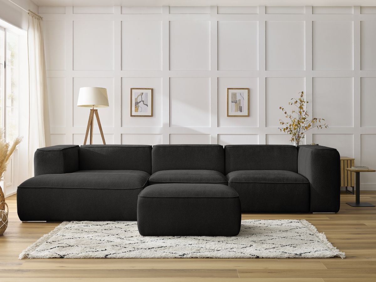 Bobochic Zephyr Ecksofa mit Pouf 349 × 165 cm Strukturstoff Schwarz Ecke links