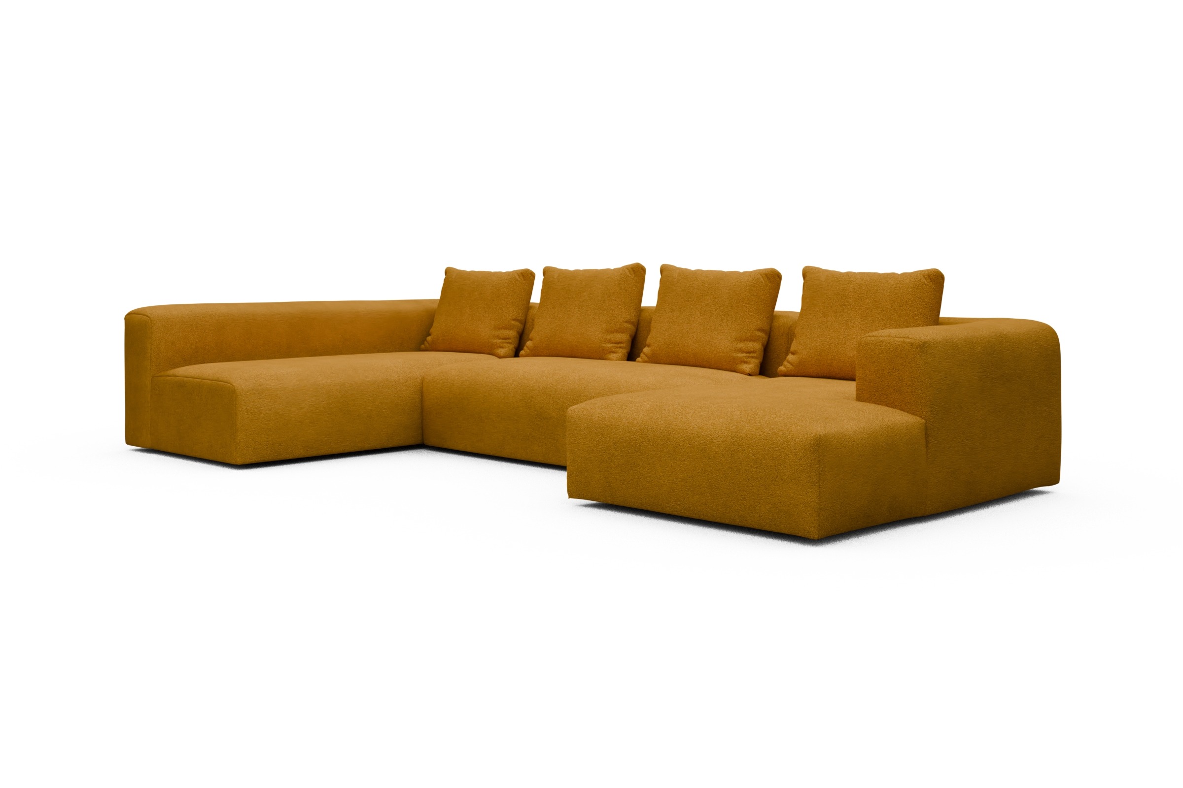Wohnlandschaft Fred Chaiselongue rechts mit 2-Sitzer und lange Armlehne links Boucle-Ochre
