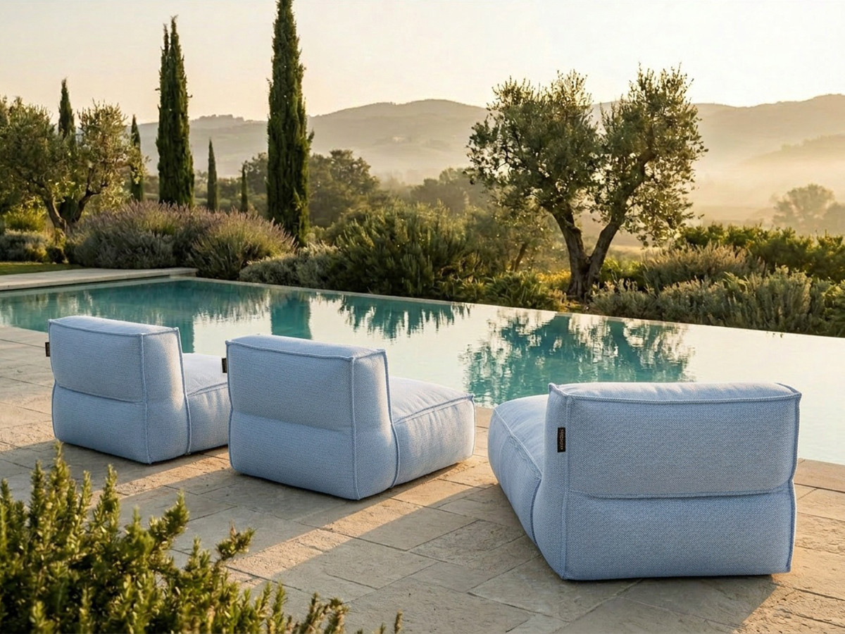 Bobochic Biarritz Gartensofa 3-Sitzer Melange-Stoff Blau