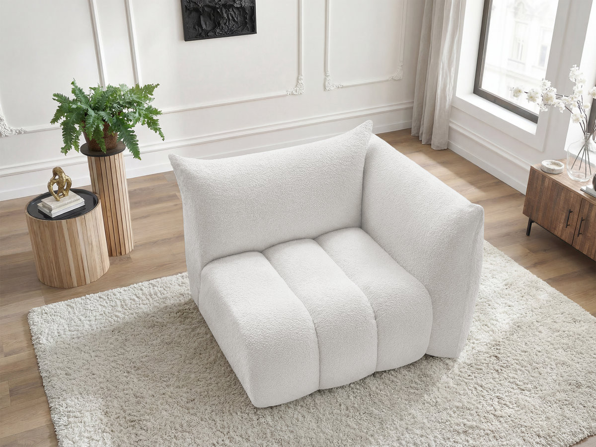 Bobochic Azra Sofamodul 1-Sitzer 117 × 112 cm Bouclé-Stoff Weiß Ecke rechts