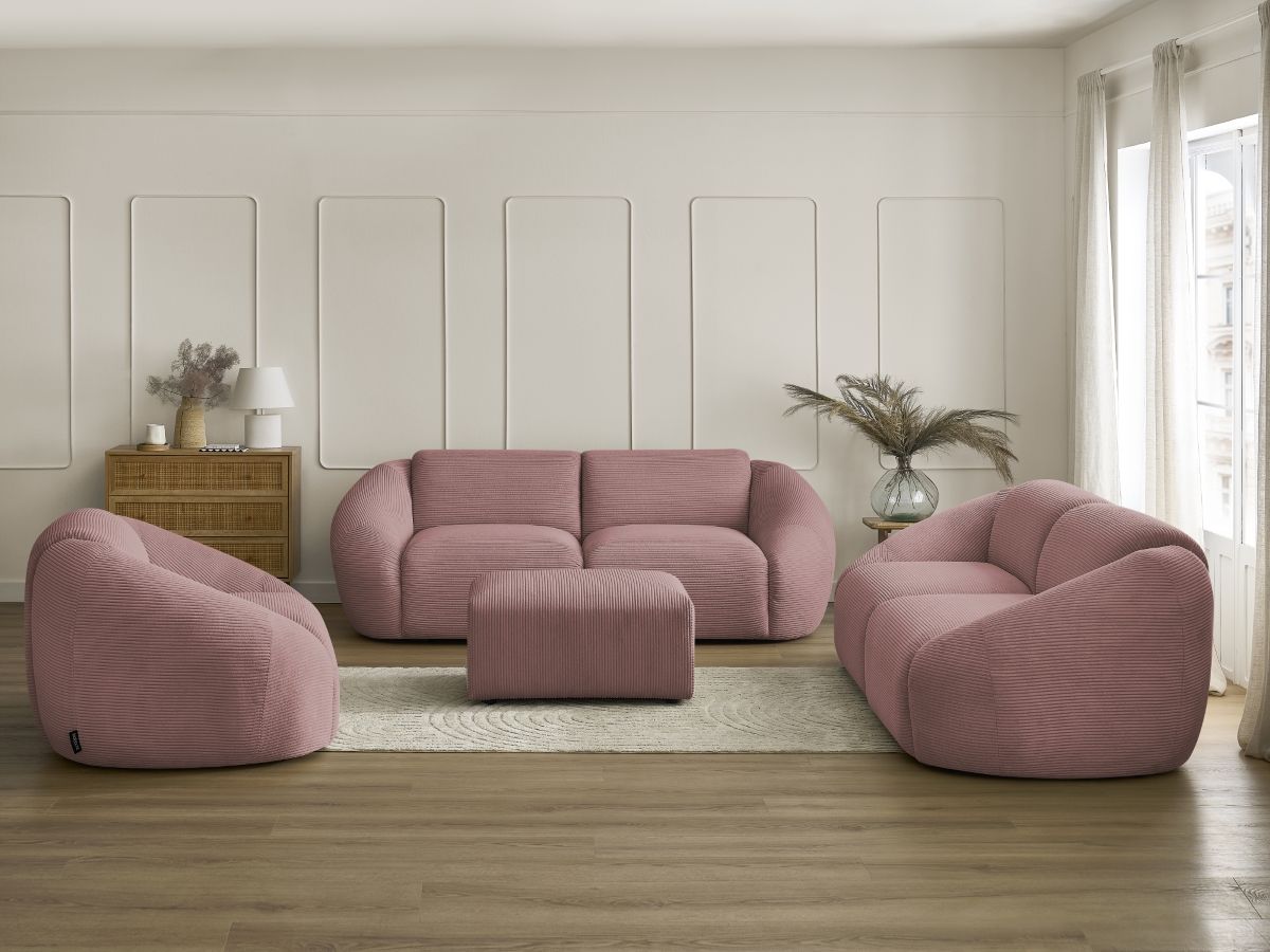 Bobochic Tina Sofa 7-Sitzer mit Pouf Cordsamt Rosa