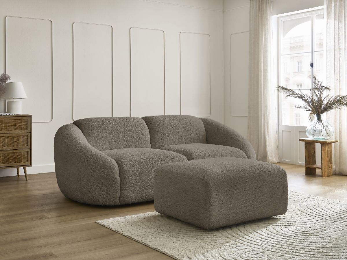 Bobochic Tina Sofa 3-Sitzer mit Pouf Bouclé-Stoff Taupe