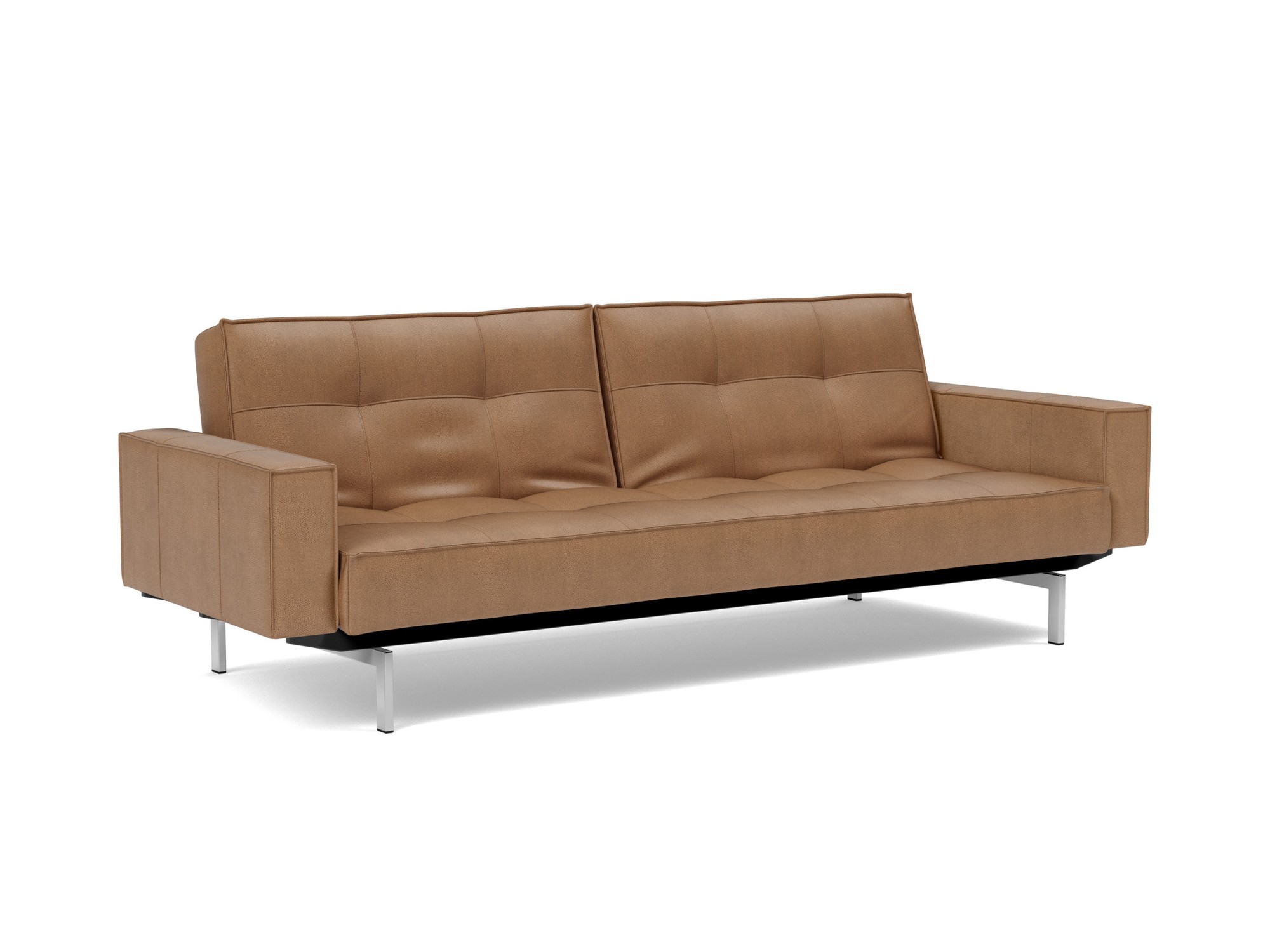 Schlafsofa Splitback mit Armlehnen Lederoptik Faunal 551-Brown Beine Chrom