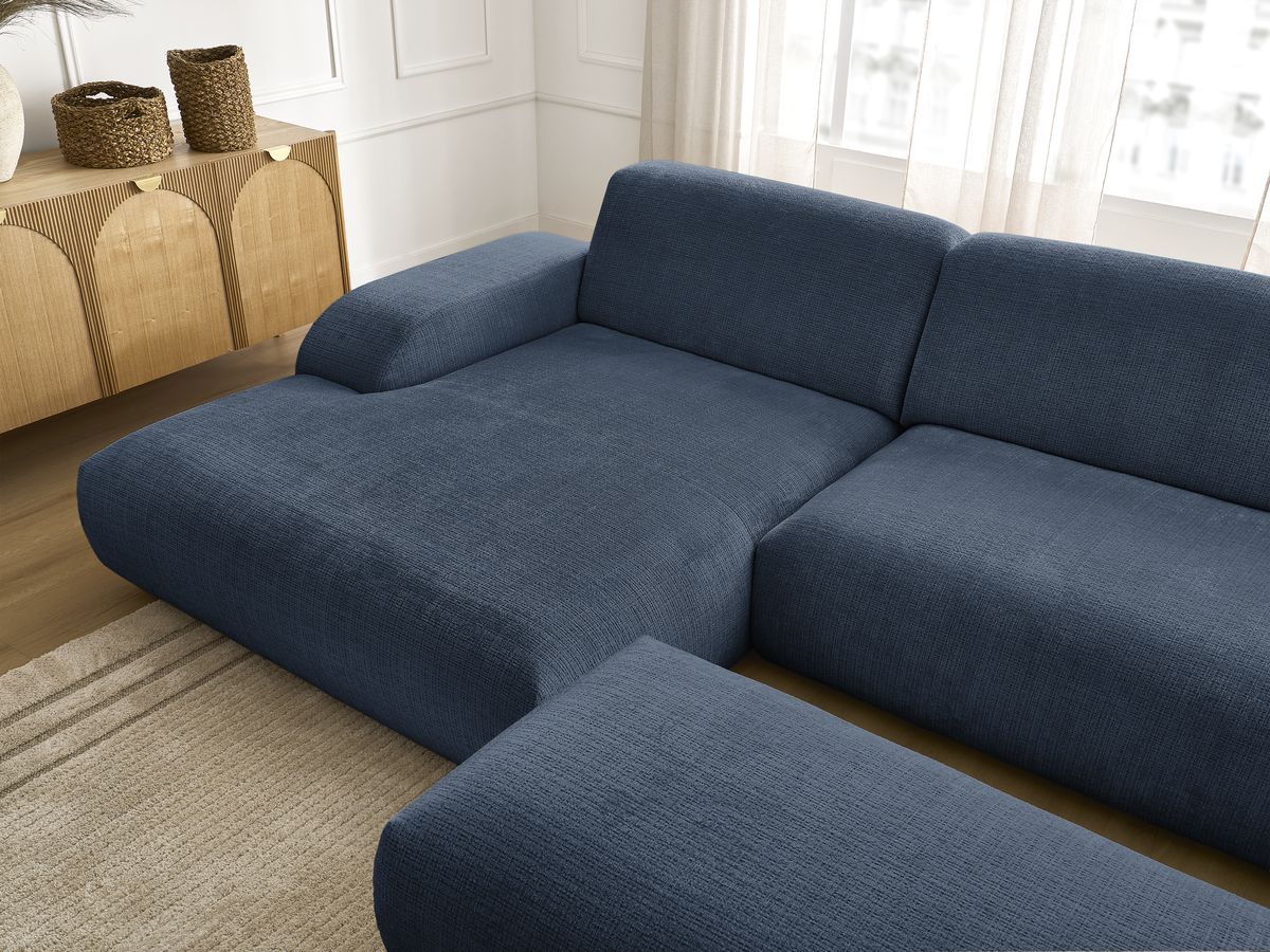 Bobochic Sirius Ecksofa mit Pouf 300 × 170 cm Strukturstoff Dunkelblau Ecke links